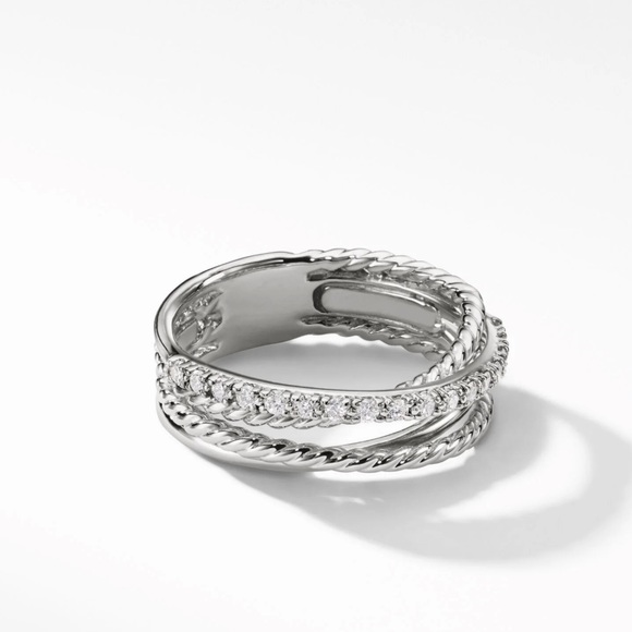 Crossover Band Ring in Sterling Silver with Pavé Diamonds - Picture 4 of 6